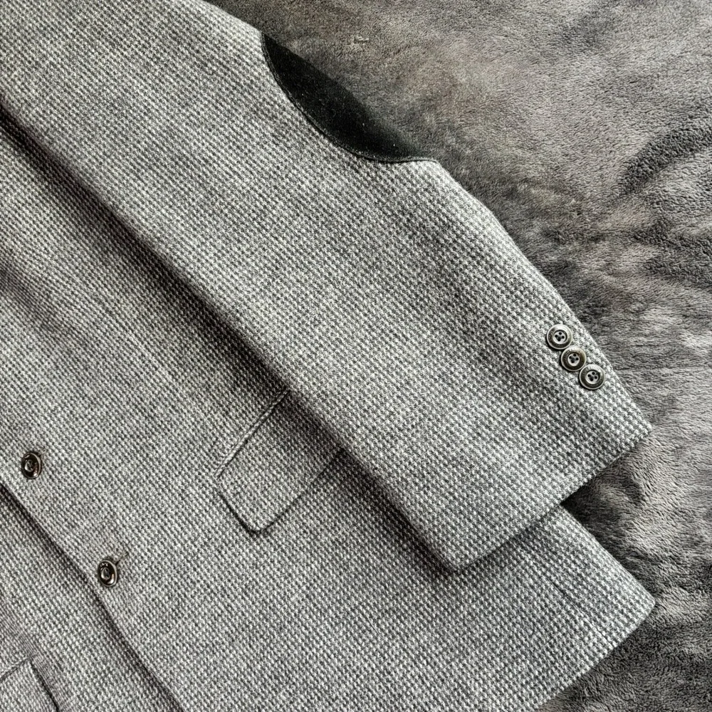 Pendleton Blazer 44R Gray Wool Houndstooth Suede Elbow Patches Heritage Academia